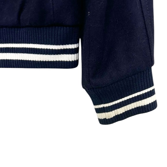 Zara Varsity Wool Bomber Jacket Dark Navy Size L - Picture 10 of 15